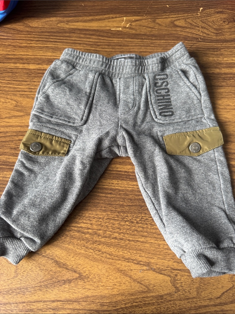Moschino Kids Gray Joggers with Olive Cargo Tabs